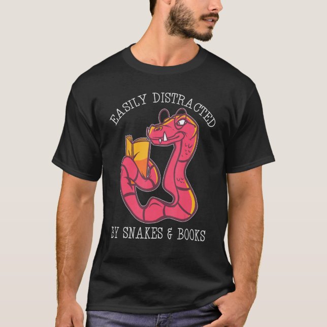 Easily Distracted By Snake And Books Python Viper  T-Shirt (Front)