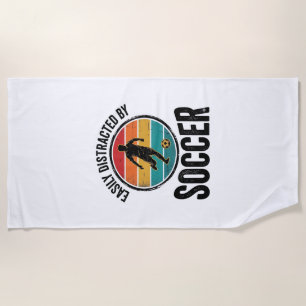 Easily Distracted By Soccer Vintage Shirt Design ( Beach Towel