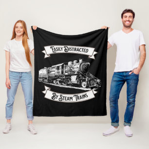 Easily Distracted By Steam Trains Engine Railroad  Fleece Blanket