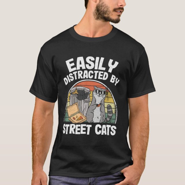 Easily Distracted By Street Cats Raccoon T-Shirt (Front)