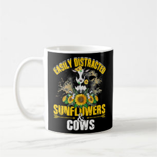 Easily Distracted By Sunflowers And Cows Funny Coffee Mug