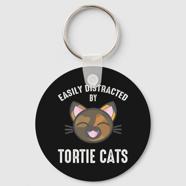 Easily Distracted By Tortie Cats Key Ring (Front)