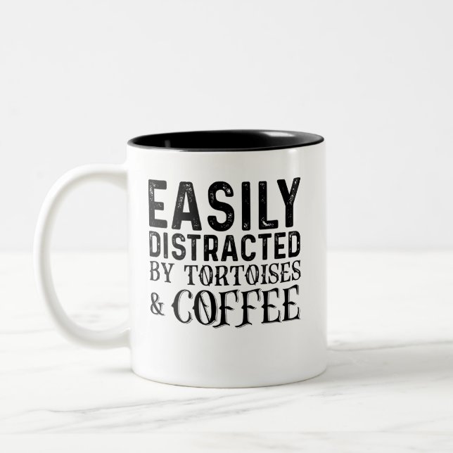 Easily Distracted By Tortoises And Coffee Two-Tone Coffee Mug (Left)
