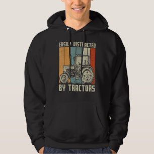 Easily Distracted By Tractors Retro Farming Farmer Hoodie