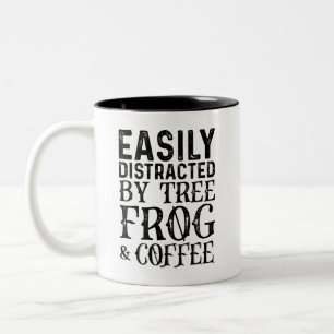 Easily Distracted By Tree Frog And Coffee Two-Tone Coffee Mug