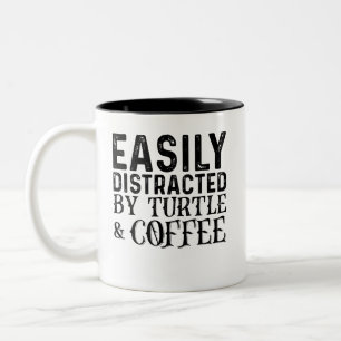Easily Distracted By Turtle And Coffee Two-Tone Coffee Mug