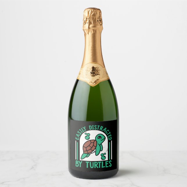 Easily Distracted By Turtles Alligator Snapping Sparkling Wine Label (Front)