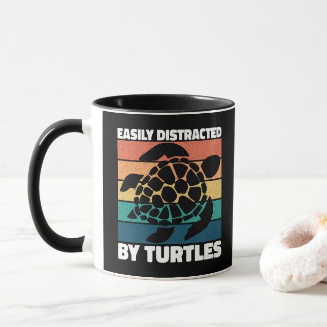 Easily Distracted By Turtles Cool Sea Animal Funny Mug (With Donut)