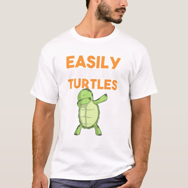 Easily Distracted By Turtles Funny Dabbing Dab Dan T-Shirt (Front)