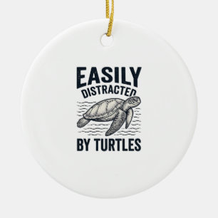 Easily Distracted By Turtles Vintage Shirt Design_ Ceramic Ornament