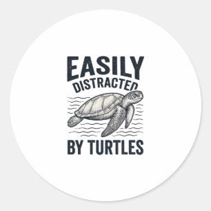 Easily Distracted By Turtles Vintage Shirt Design_ Classic Round Sticker