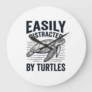 Easily Distracted By Turtles Vintage Shirt Design_ Large Clock