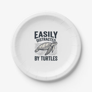 Easily Distracted By Turtles Vintage Shirt Design_ Paper Plate