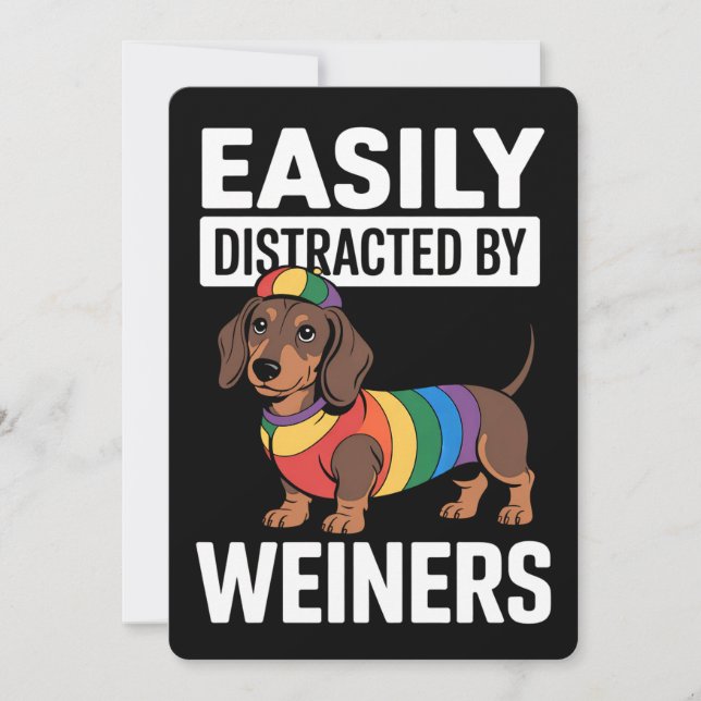 Easily Distracted By Weiners LGBTQ Rainbow Gay Invitation (Front)