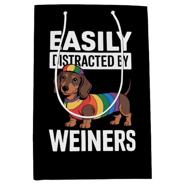 Easily Distracted By Weiners LGBTQ Rainbow Gay Medium Gift Bag (Front)