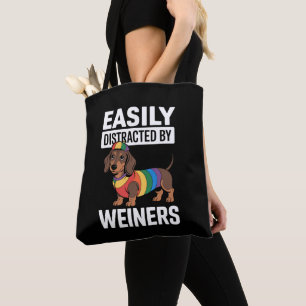 Easily Distracted By Weiners LGBTQ Rainbow Gay Tote Bag