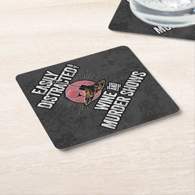 Easily Distracted by Wine and Murder Shows Square Paper Coaster (Angled)