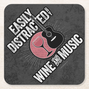 Easily Distracted by Wine and Music Square Paper Coaster