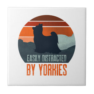 Easily Distracted By Yorkies Dog Walking Ceramic Tile