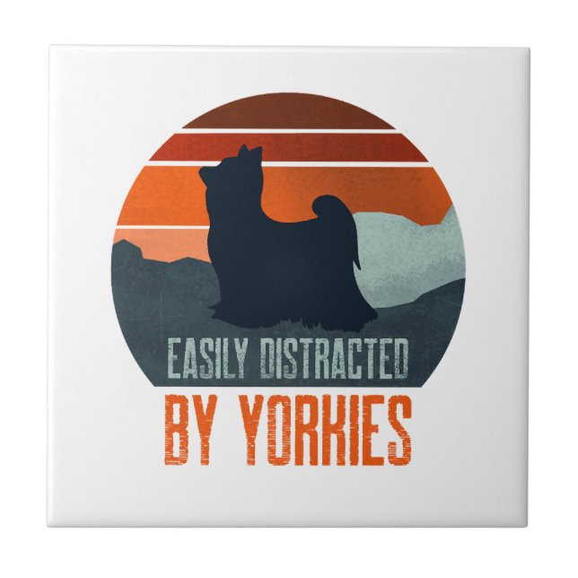 Easily Distracted By Yorkies Dog Walking Ceramic Tile (Front)