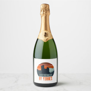 Easily Distracted By Yorkies Dog Walking Sparkling Wine Label