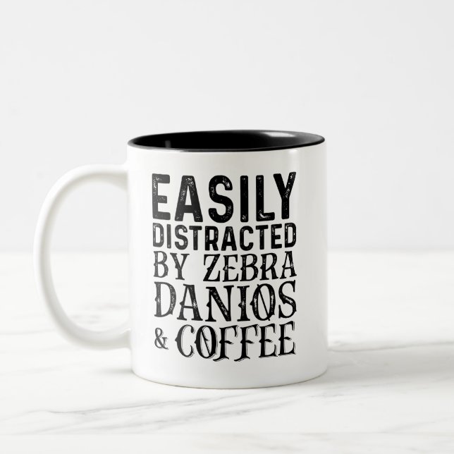 Easily Distracted By Zebra Danios And Coffee Two-Tone Coffee Mug (Left)