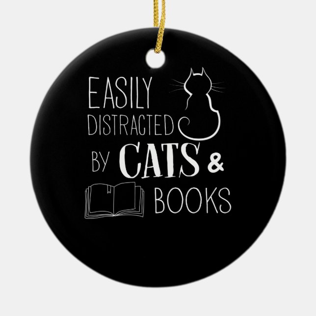 Easily Distracted Cats And Books Ceramic Ornament (Front)