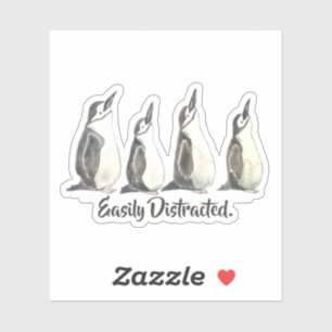 Easily Distracted Penguins in a Row Watercolor 