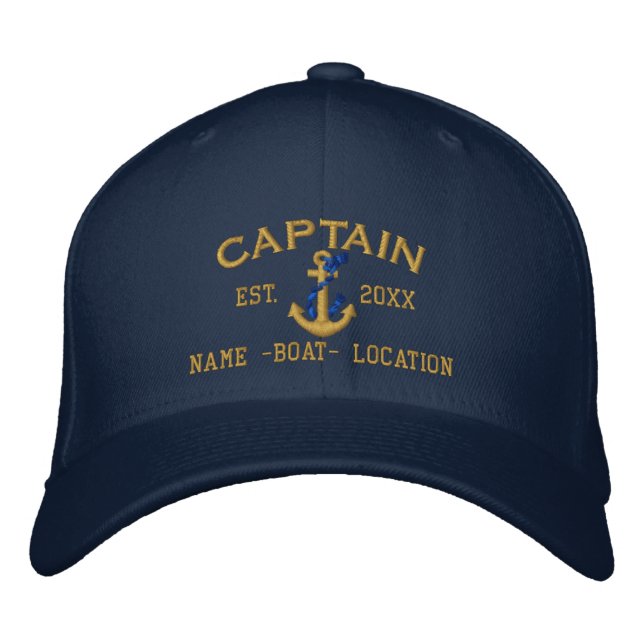 Easily Personalise a Stylish Captain Rope Anchor Embroidered Hat (Front)
