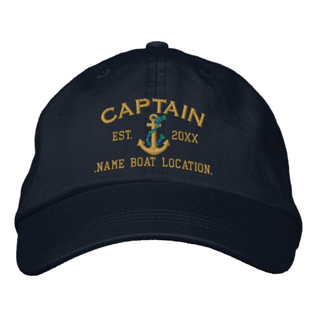 Easily Personalise This Captain Rope Anchor Style Embroidered Hat (Front)