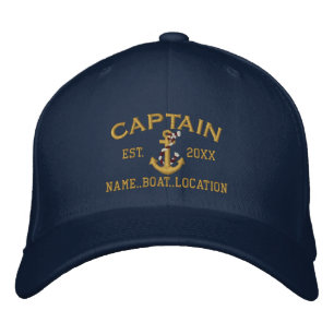 Easily Personalised Captain Nautical Rope Anchor Embroidered Hat