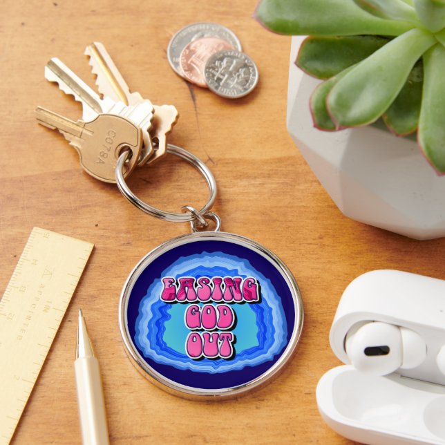 Easing GOD Out Geode 12 Step AA Recovery Slogan Key Ring (Desk)