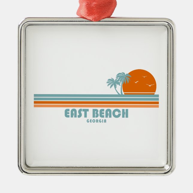 East Beach Georgia Sun Palm Trees Metal Ornament (Front)
