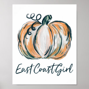 East Coast Girl Watercolor Pumpkin Fall Thanksgivi Poster
