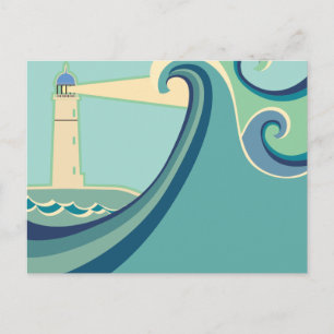 East Coast Lighthouse with Waves Postcard