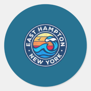 East Hampton New York Ny Vintage Nautical Waves De Classic Round Sticker