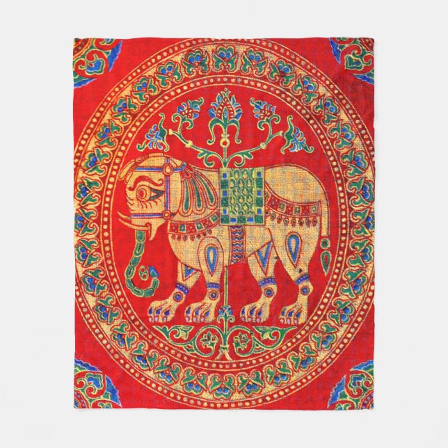East Indian elephant print Fleece Blanket (Front)