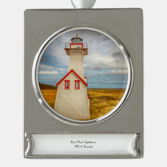 East Point Lighthouse Silver Plated Banner Ornament (Front)