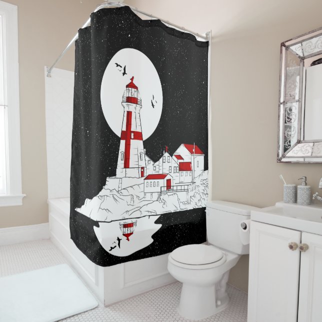 East Quoddy Head Lighthouse flat Shower Curtain (In Situ)