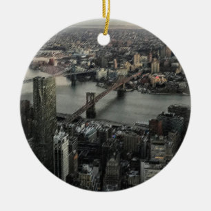East River New York City Brooklyn Manhattan Bridge Ceramic Ornament