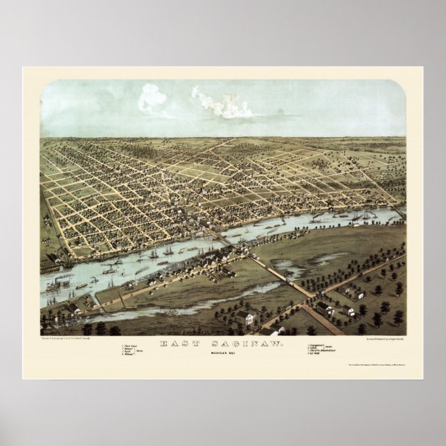East Saginaw, MI Panoramic Map - 1867 Poster (Front)