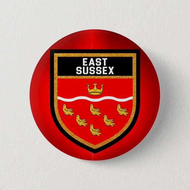 East Sussex Flag 6 Cm Round Badge (Front)
