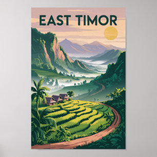 East Timor Fields Illustration Travel Art Vintage Poster