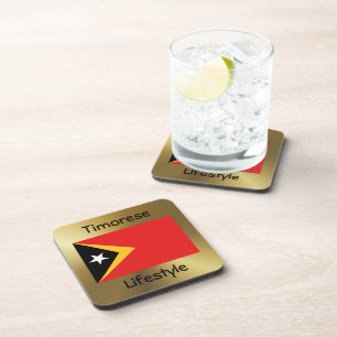 East Timor Flag+Text Coaster
