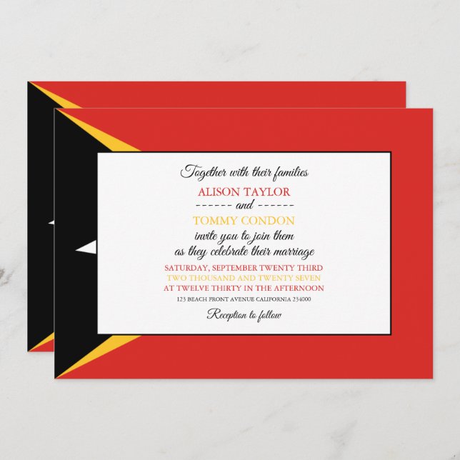 East Timorese Flag, Flag of East Timor Wedding Invitation (Front/Back)