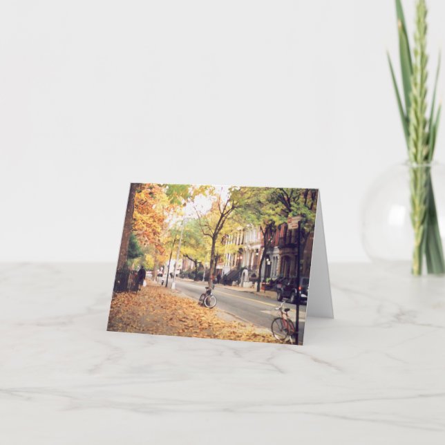 'East Village Street in Autumn' Blank Note Card (Front)