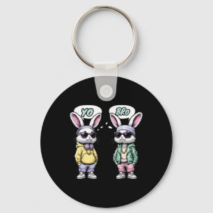 Easter 2025 Shirt Yo Bro Quote Funny Hip Hop Bunny Key Ring