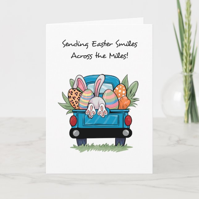 Easter Across the Miles Cute Pick Up Truck Bunny Card (Front)