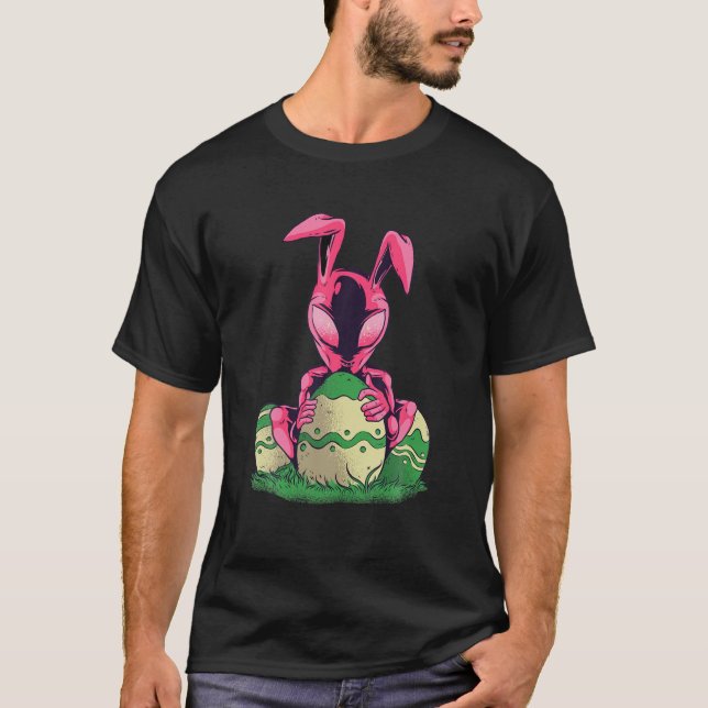 Easter Alien Bunny Ears Holding Chocolate Eggs Kid T-Shirt (Front)