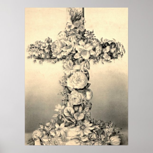 Easter and Palm Sunday Floral Cross Poster (Front)